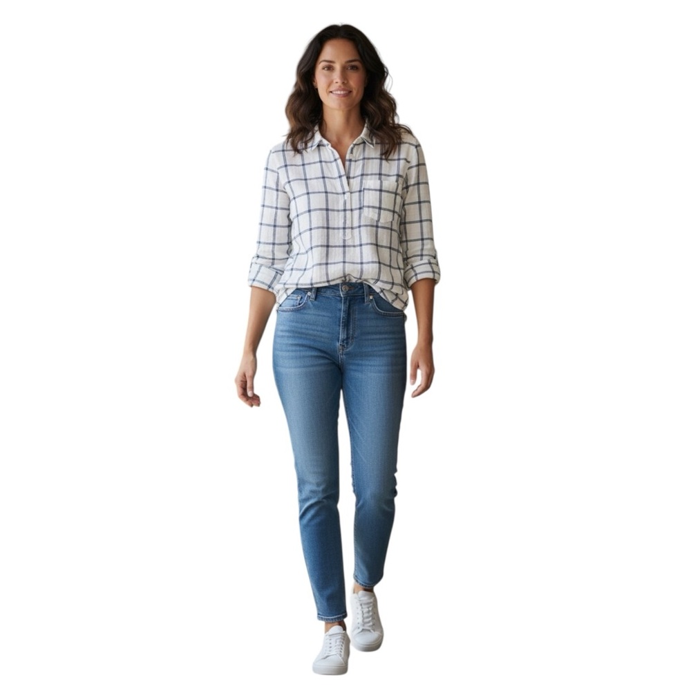 ABERCROMBIE & FITCH Women’s Long Sleeve Top with Windowpane Pattern size Medium